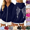 thumbnail image 1 of Wxolcjlv Womens Rhinestone Angel Wing Print Zip Up Hoodies Long Sleeve Outerwear Tops, 1 of 6