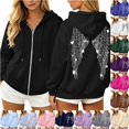 thumbnail image 1 of Wxolcjlv Womens Rhinestone Angel Wing Print Zip Up Hoodies Long Sleeve Outerwear Tops, 1 of 6
