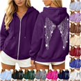 thumbnail image 1 of Wxolcjlv Womens Rhinestone Angel Wing Print Zip Up Hoodies Long Sleeve Outerwear Tops, 1 of 6