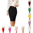 thumbnail image 1 of Wxolcjlv Womens Ruched Midi Skirt High Waist Bodycon Cut Office Daily Skirts, 1 of 5