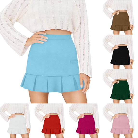 Wxolcjlv Womens Ruffle Hem Mini Skort High Rise Fitted Silhouette Travel Casual Skorts