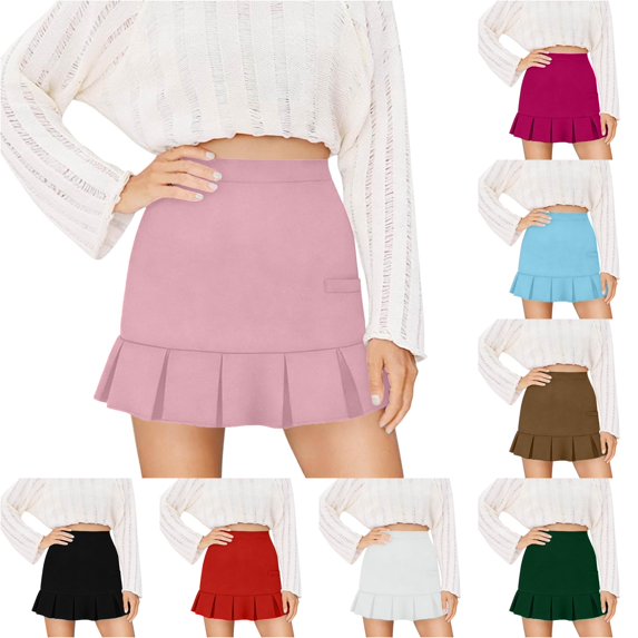 Wxolcjlv Womens Ruffle Hem Mini Skort High Rise Fitted Silhouette Travel Casual Skorts