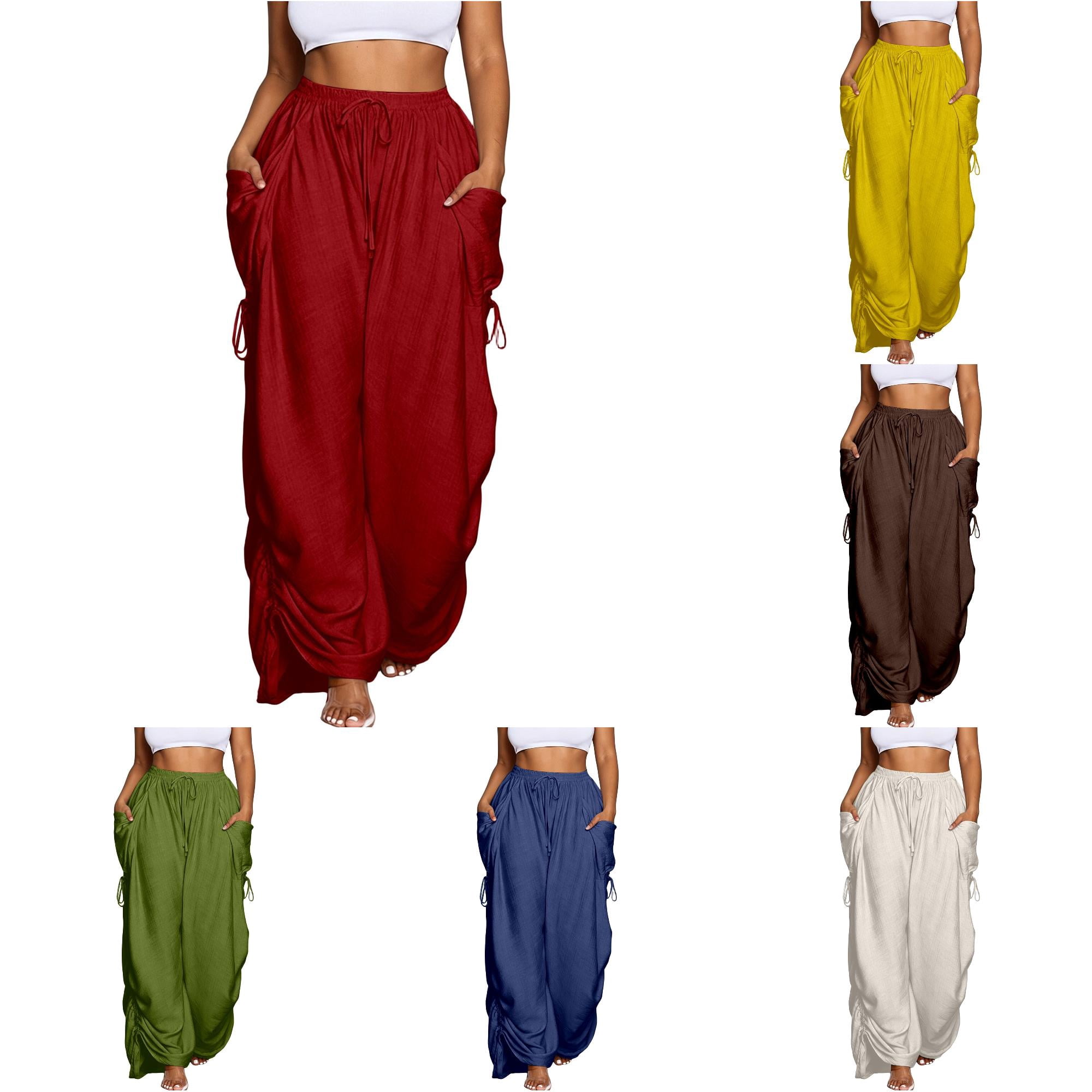 Wxolcjlv Womens Side Drawstring Wide Leg Pants Elastic High Waist