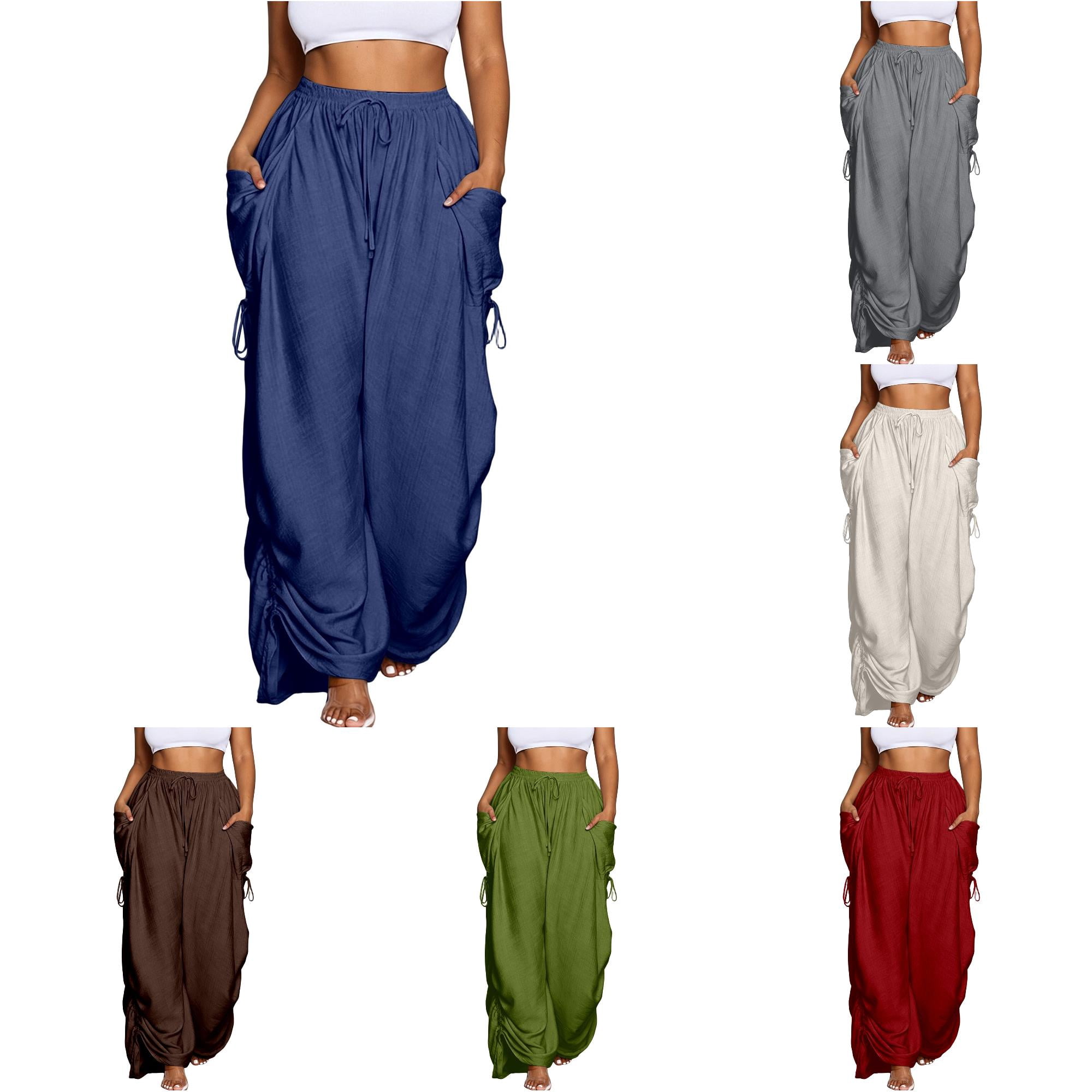 Wxolcjlv Womens Side Drawstring Wide Leg Pants Elastic High Waist