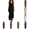 thumbnail image 1 of Wxolcjlv Womens Sleeveless Maxi Dress V Neck Side Split Loose Casual Beach Vacation Long Sundress, 1 of 5
