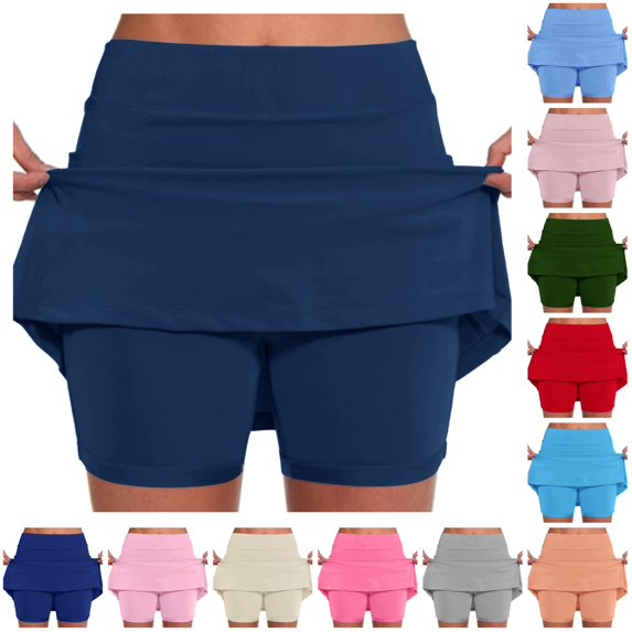 Wxolcjlv Womens Solid Active Skort High Waist Workout Short Skirts