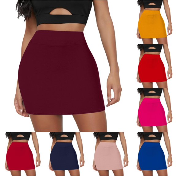 Wxolcjlv Womens Solid Bodycon Mini Skirt High Rise Slim Fit Stretch Skirts