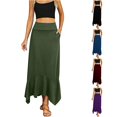 thumbnail image 1 of Wxolcjlv Womens Solid Handkerchief Hem Maxi Skirt Fold Over Waist With Side Pockets Casual Long Skirts, 1 of 4