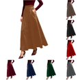 thumbnail image 1 of Wxolcjlv Womens Solid Maxi Skirt High Waist Side Zipper Pockets A‑Line Skirts, 1 of 5
