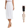 thumbnail image 1 of Wxolcjlv Womens Solid Midi Skirt Elastic Waist Lace Hem Casual Skirts, 1 of 5