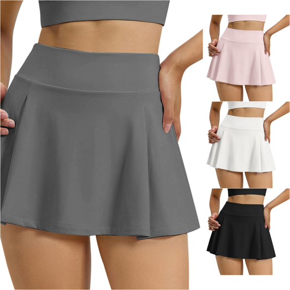 Wxolcjlv Womens Solid Pleated Athletic Skort High Waist Active Feature Workout Skorts