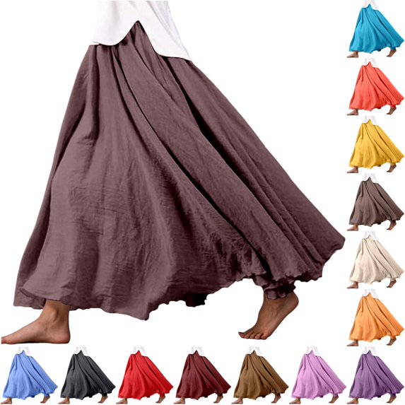Wxolcjlv Womens Solid Ruffle Hem Maxi Skirt Elastic Waist Bohemian Long Skirts