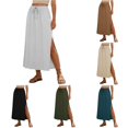 thumbnail image 1 of Wxolcjlv Womens Solid Side Slit Maxi Skirt Drawstring Waist Casual Travel Long Skirts, 1 of 7