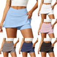 thumbnail image 1 of Wxolcjlv Womens Solid Wrap A Line Mini Skort V Waist Stretch Fit Sport Built‑In Shorts Tennis Bottoms, 1 of 6