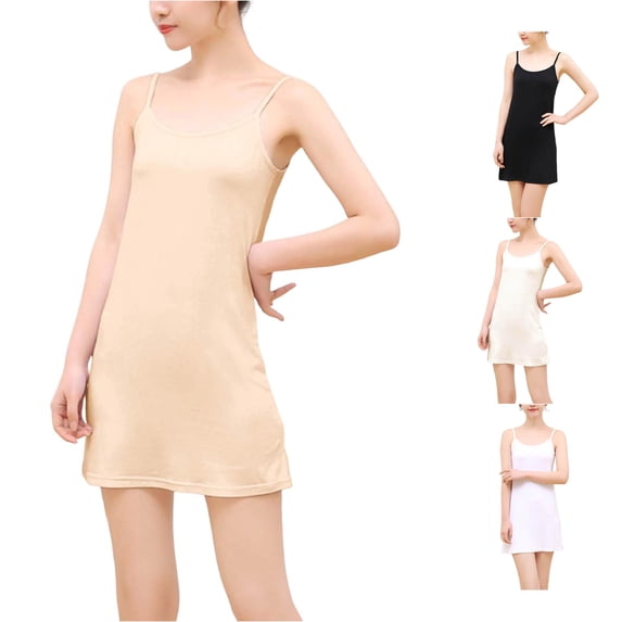 Wxolcjlv Womens Spaghetti Strap Half Slip Solid Loose Short Underskirt Layering Slip Dress