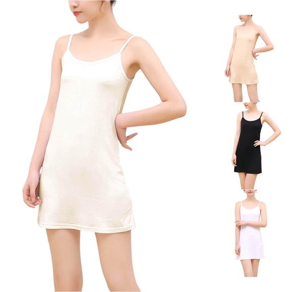 Wxolcjlv Womens Spaghetti Strap Half Slip Solid Loose Short Underskirt Layering Slip Dress