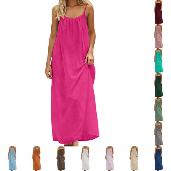 Wxolcjlv Womens Spaghetti Strap Maxi Dress Loose Fit Casual Summer Beach Vacation Long Sundress