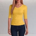 thumbnail image 1 of Wxolcjlv Womens T Shirt Solid Color Tee 3/4 Sleeve V-Neck Slim Fitted Casual Layering Tops,Yellow,Xxxxl, 1 of 3