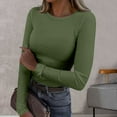 thumbnail image 1 of Wxolcjlv Womens T-Shirt Solid Color Tee Long Sleeve Crewneck Ribbed Fitted Casual Basic Tops,Green,Xxxl, 1 of 3