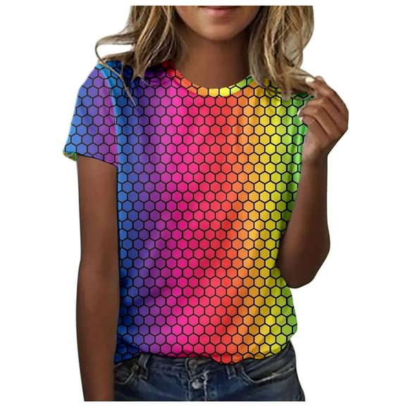 Wxolcjlv Womens Tee Tops Crew Neck Short Sleeve Pride Month Rainbow Print Lightweight Soft Colorful Trendy Top,Sizes S-XXL