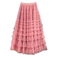 thumbnail image 1 of Wxolcjlv Womens Tiered Tulle Maxi Skirt Elastic Waist Ruffle Cut Party Daily Skirts, 1 of 6