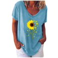 thumbnail image 1 of Wxolcjlv Womens Tshirt Sunflower Print V Neck Short Sleeve T-Shirt Solid Color Fashionable T Shirt, 1 of 1