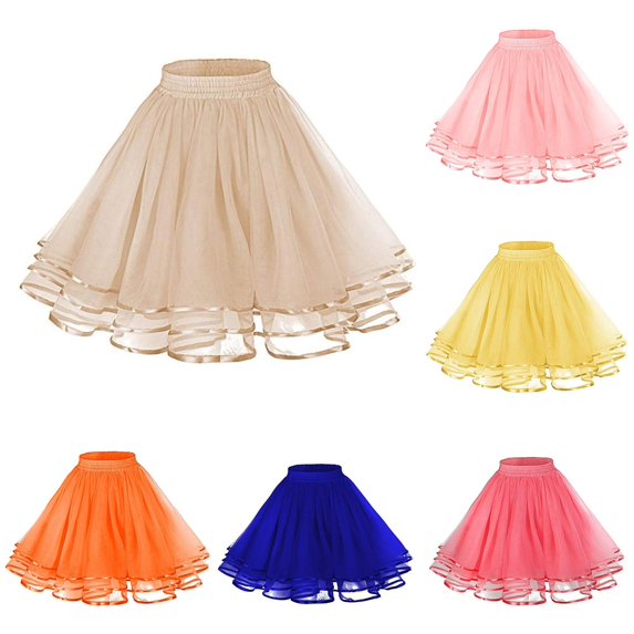 Wxolcjlv Womens Tulle Mini Skirt Elastic Waist Mesh Ruffled Hem Skirts