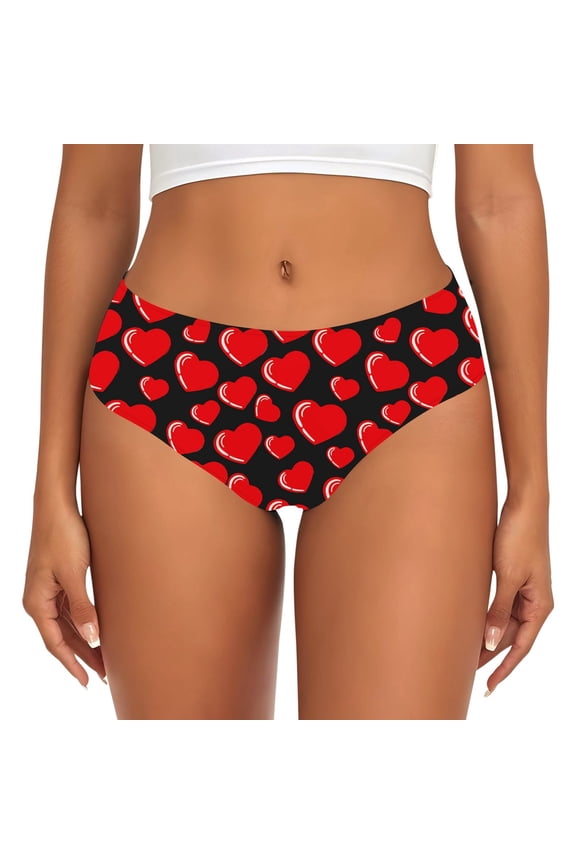Womens Underwear DIY Print Valentine's Day Triangle Panties Ladies Soft Comfortable Mid Rise Bikini Briefs(L,Red)