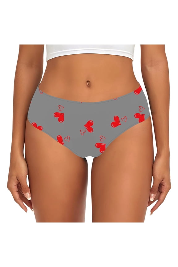 Womens Valentine's Day Underwear Funny DIY Printed Triangle Panties Comfort Flex Fit Mid Rise Bikini Briefs Novelty Gift For Her（L,Grey)