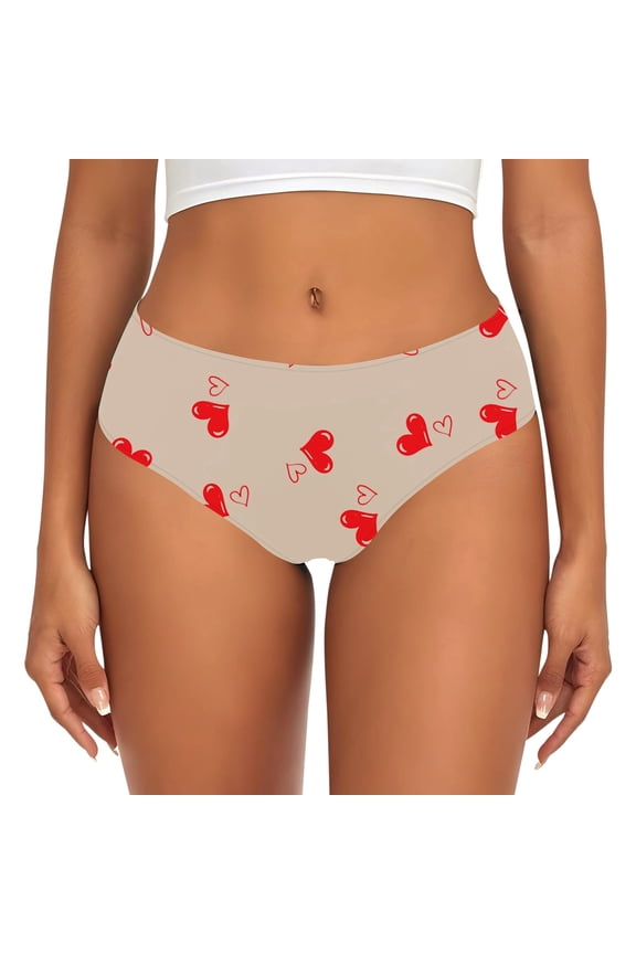 Womens Valentine's Day Underwear Funny DIY Printed Triangle Panties Comfort Flex Fit Mid Rise Bikini Briefs Novelty Gift For Her(XL,Khaki)