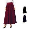 thumbnail image 1 of Wxolcjlv Womens Velvet Flowy Maxi Skirt Elastic Waist Full Swing Loose Long Skirt, 1 of 9