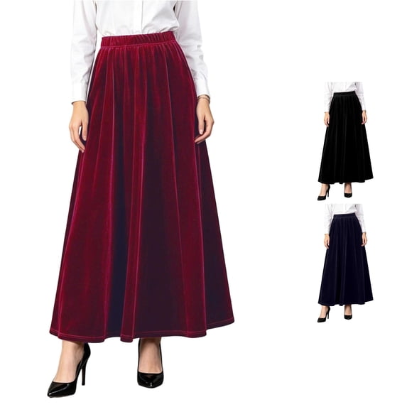 Wxolcjlv Womens Velvet Flowy Maxi Skirt Elastic Waist Full Swing Loose Long Skirt