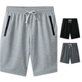 thumbnail image 1 of Wxolcjlv Zipper Side Pocket Knee Shorts For Men Drawstring Elastic Waist Gym Training Bottoms, 1 of 7
