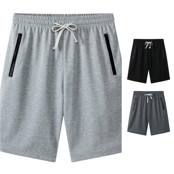 Wxolcjlv Zipper Side Pocket Knee Shorts For Men Drawstring Elastic Waist Gym Training Bottoms