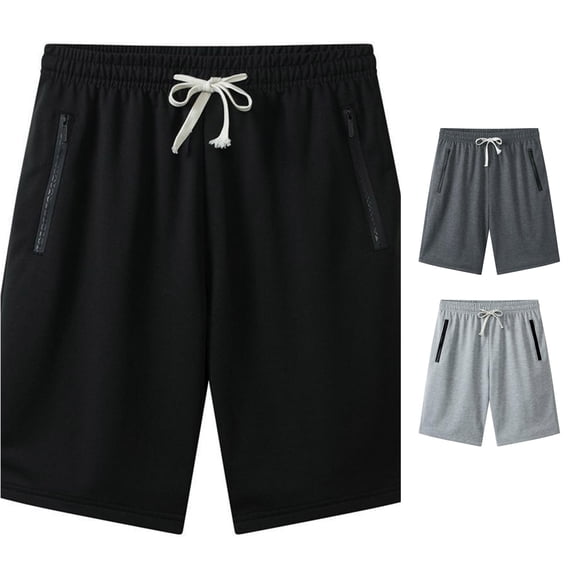 Wxolcjlv Zipper Side Pocket Knee Shorts For Men Drawstring Elastic Waist Gym Training Bottoms