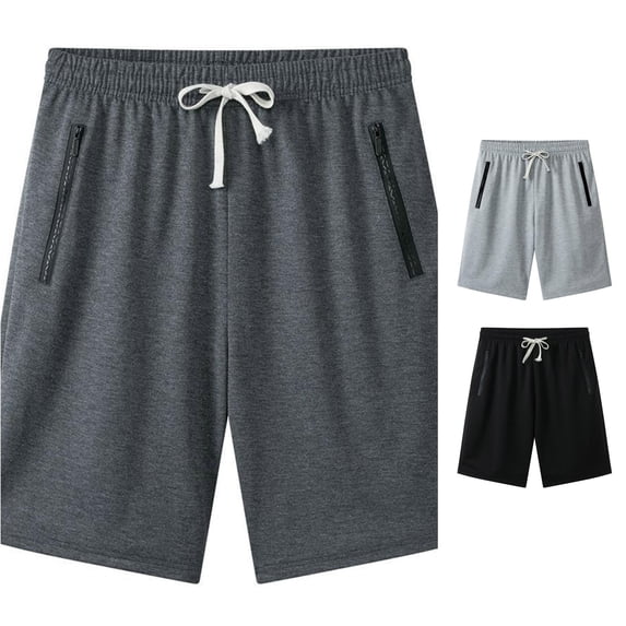 Wxolcjlv Zipper Side Pocket Knee Shorts For Men Drawstring Elastic Waist Gym Training Bottoms