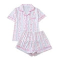 thumbnail image 1 of Wxolcjlv women's Ribbon Chain Print Pajama Set Short Sleeve Lapel Top Sleep Shorts, 1 of 6