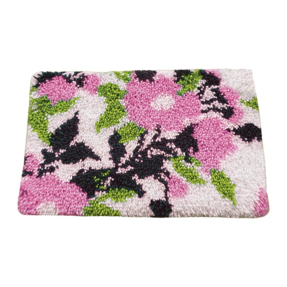 Wxqbjtam 1 Set Latch Hooking Rug Kits Carpet Embroidery Cushion Pattern Making Needlework Pink Flower