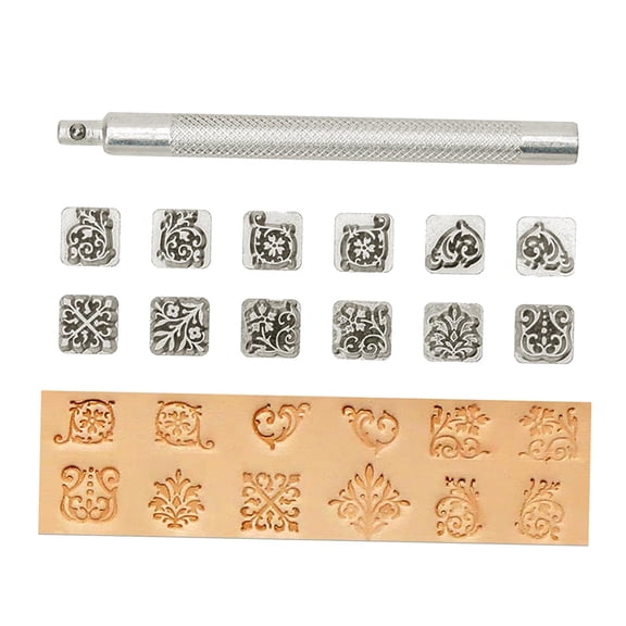 Wxqbjtam 12 Pcs Leather Stamping Tools Sets, Different Shape Pressing Punch Sets, Quality grass
