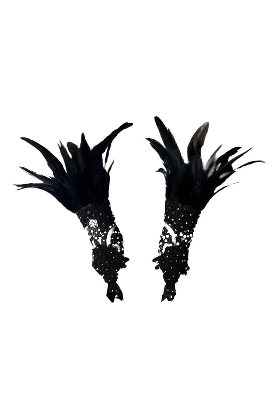 2 Pieces Gothic Gloves Breathable Simple Artificial Feather Gloves for Halloween Blue