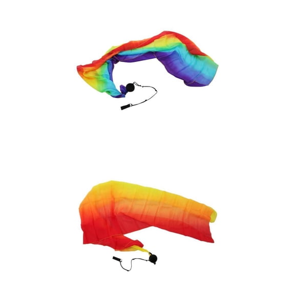 Wxqbjtam 2 Pieces Rainbow Colors Belly Dance Silk Veil Poi Throw Ball Dancing Accessories