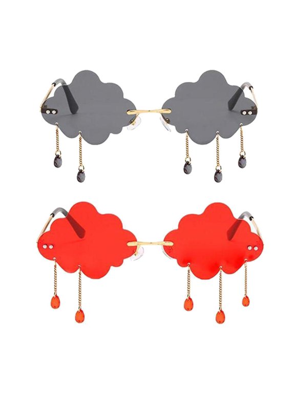 2 Pieces Unisex Trendy Cloud Sunglasses Rimless Sun Glasses Shades Eyewear