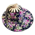 thumbnail image 1 of Wxqbjtam 2 in 1 Bamboo Fan Foldable Sun Hat Floral Sunscreen Cap Portable Multifunctional dark blue flower, 1 of 9