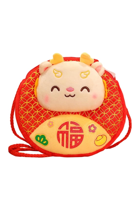 2024 Dragon Wallet Plush Shoulder Bag Stylish Cute Pouch Comfortable Embroidered Style C