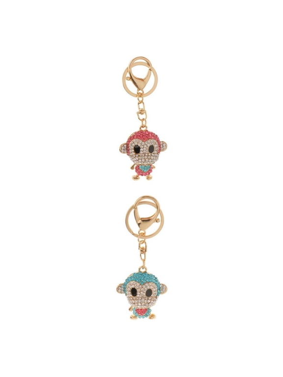 2Pack Monkey Figurine Rhinestone Crystal Charm Pedant Purse Key Chain Girls Gift