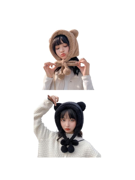 2Pcs Cartoon Bear Ear Hat Ear Protection Soft Outdoor Winter for Womens Gift
