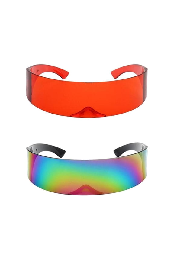 2Pcs Futuristic Visor Sunglasses Robotic Flat Top Shield Glasses Party Props