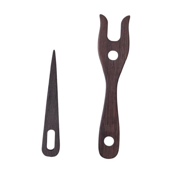 Wxqbjtam 2Pcs Knitting Fork and Eye Needle Kit Fork Cordmaking Braiding Cordmaking Wooden Deep Brown
