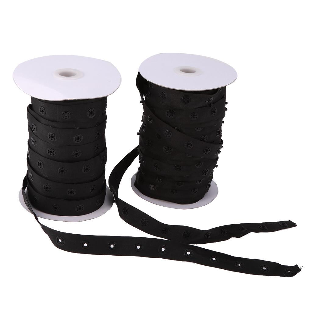 Wxqbjtam 2Pcs Sewing Snap Tape - 50 Yards Zipper Fasteners or Buttons for Card-making, Duvets, Pillows, Cushion Covers, Bra Strap, Luggage Bag, Tent etc Black