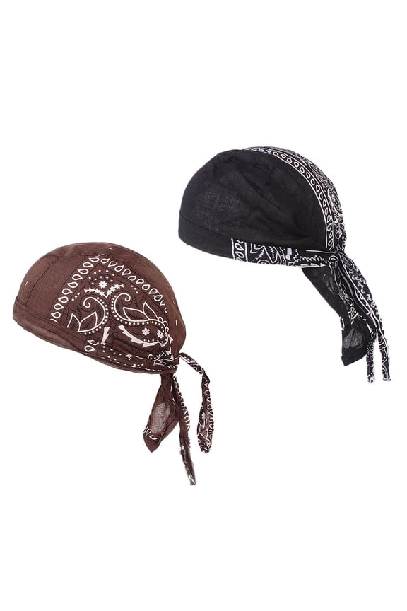 2Pieces Mens Turban Hat Chemo Cancer Cap Durag Headscarf Cover Skull Cap Hat